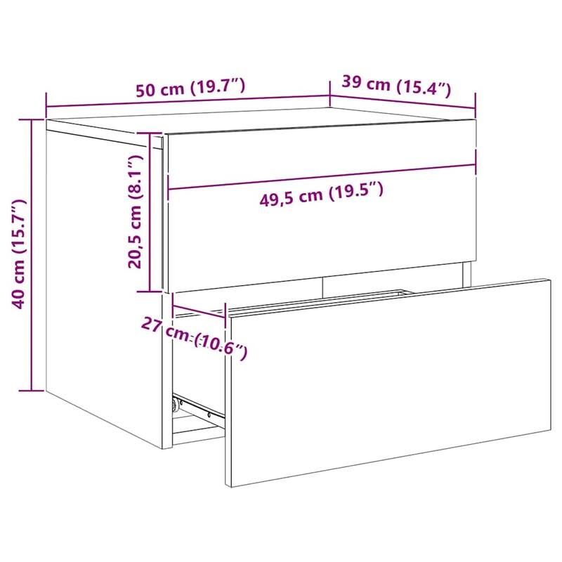 vidaXL Wall-mounted Bedside Cabinet Set of 2 White Engineered wood - 15.4 x 19.7 x 16.1 in