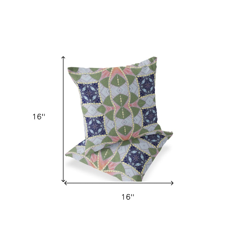 HomeRoots Set of Two 16" X 16" Green and Pink Blown Seam Eclectic Indoor Outdoor Throw Pillow - 16.00' X '16.00' X '5.00