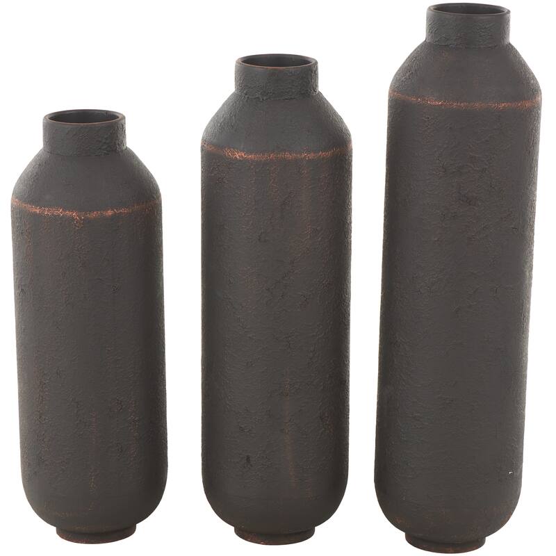 Dark Brown Metal Floor Decorative Vase with Copper Accents (Set of 3)