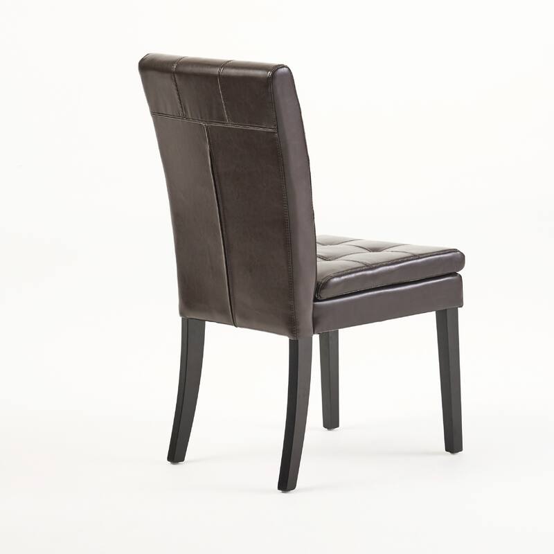Brenda Dining Chair Set of 2, Chocolate Brown Tufted Faux Leather