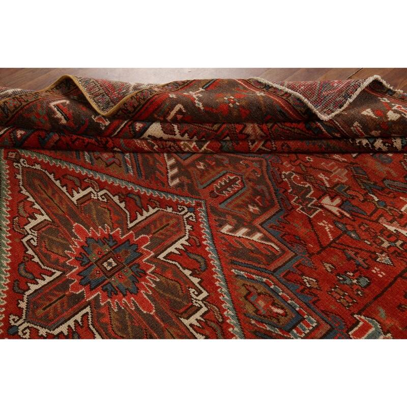 Geometric Heriz Persian Vintage Area Rug Hand-Knotted Wool Carpet - 8'3"x 10'10"