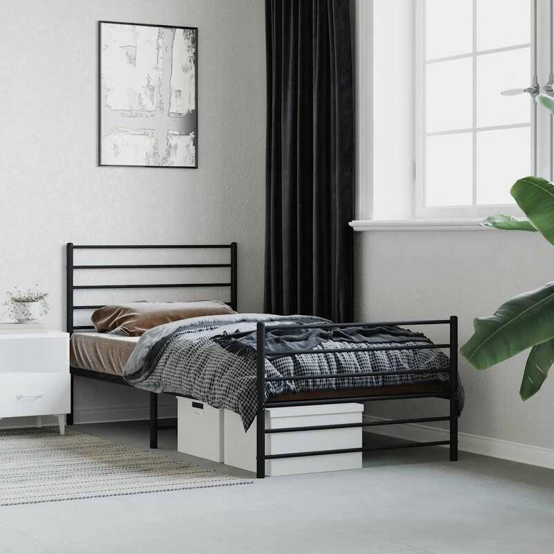vidaXL Metal Bed Frame with Headboard, No Mattress - Black 1 - Twin