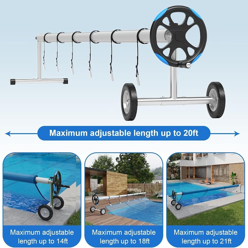 Aluminum Pool Cover Reel 21-ft Rust-Resistant & Easy Crank System with Upgraded Bearings - 21FT