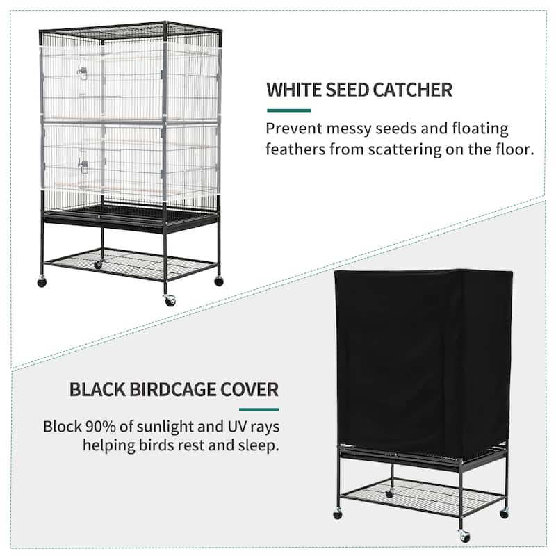52 inches Bird Cage, Parakeet Cage for Parrot, Cockatiel, Flight cage for Birds with Rolling Stand (2 Extra Birdcage Covers)
