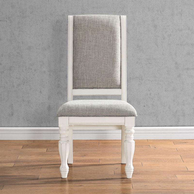 Antique White Solid Wood Upholstered Dining Chairs Set of 2
