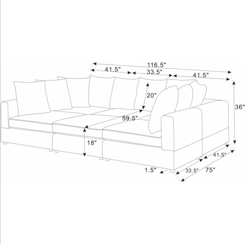 6-Piece Cream Corduroy Sectional, 75x116x36 inches, 352 pounds