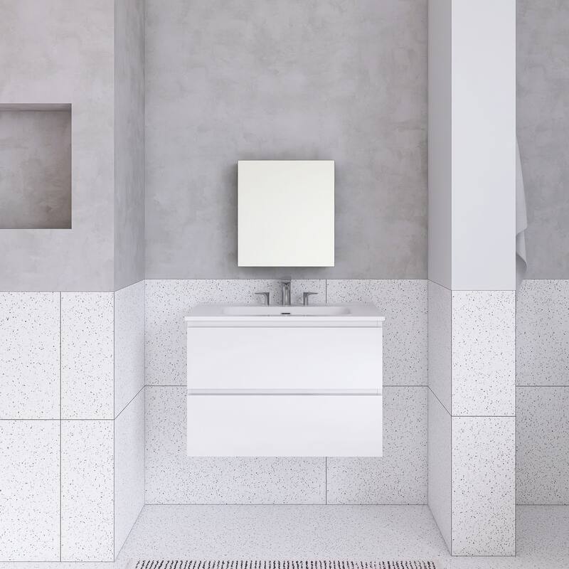Floating Integrated Bathroom Vanity with Ceramic Sink, Three Faucet Holes