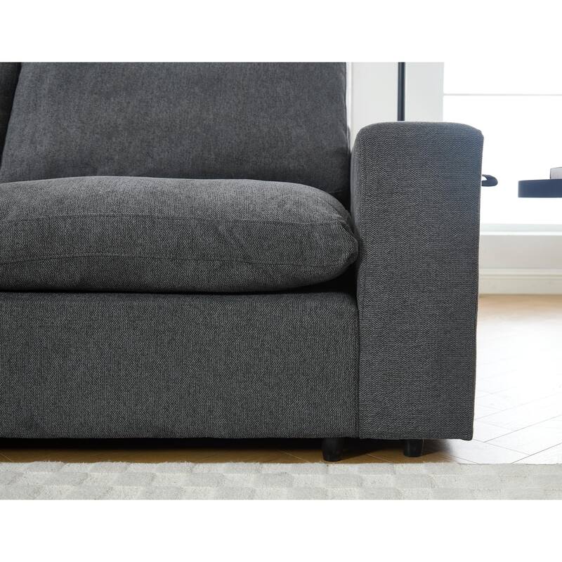 141.5" Linen Modular L-Shaped Sectional Sofa with Wireless Charging, Cup Holders & Book Storage, 5-Seat Configurable