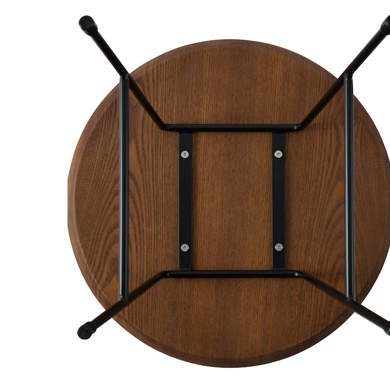 Rossmore Mid-Century Modern Round Ash Wood Veneer Side Table with Steel Frame Accent Table for Living Room, Bedroom, or Office