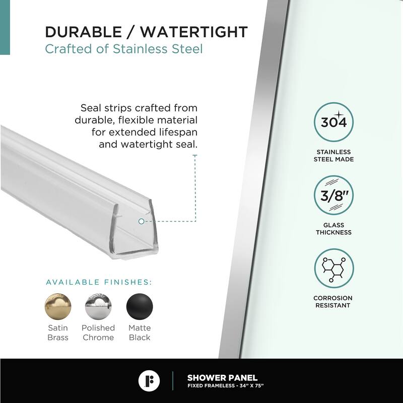 Fine Fixtures Single Fixed Clear Tempered Glass Shower Panel