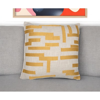 HomeRoots 20" Yellow and Ivory Geometric Cotton Blend Throw Pillow With Embroidery