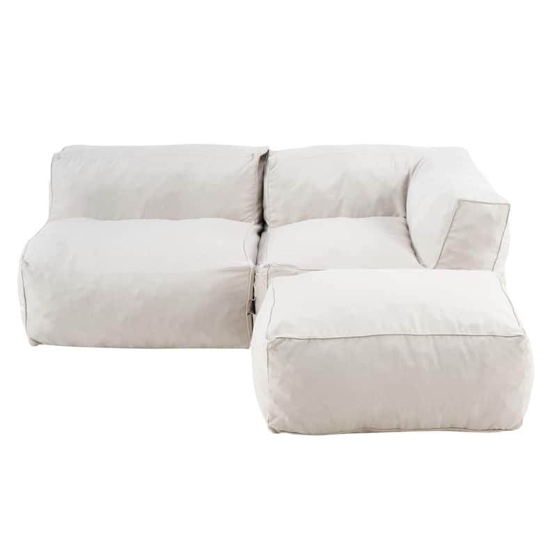 Christopher Knight Home - Nerissa 3-Piece Modular Outdoor/Indoor Bean Bag Sectional Sofa Set with Shredded Foam Filled & Ottoman