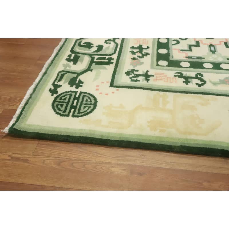 Hand-knotted Traditional Wool Beige Geometric Oriental Area Rug - 12' 1'' X 9' 0''