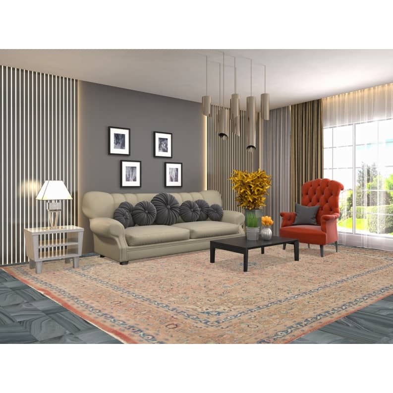 Hand Knotted Oriental 100% Wool Carpet Traditional Floral Pink Mashad Area Rug - 12' 10'' X 9' 6''