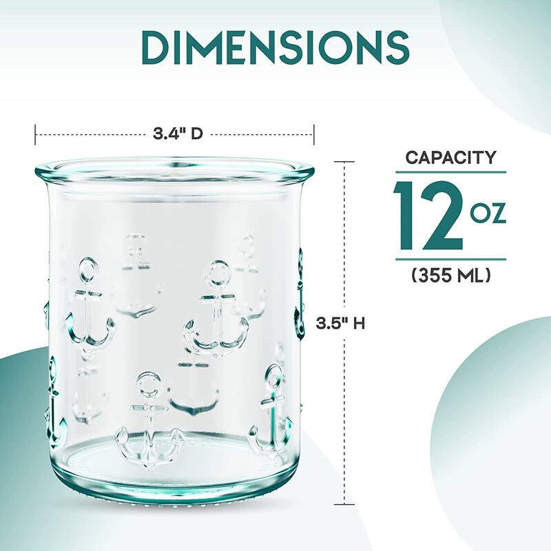 Amici Home Set of 6 Italian Recycled Anchor DOF Drinking Glasses - 12 Oz