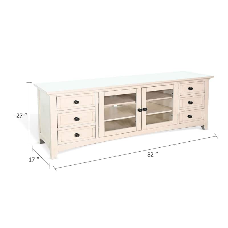 Lesy TV Media Entertainment Console, 82 Inch, 6 Drawers 2 Doors, Cream