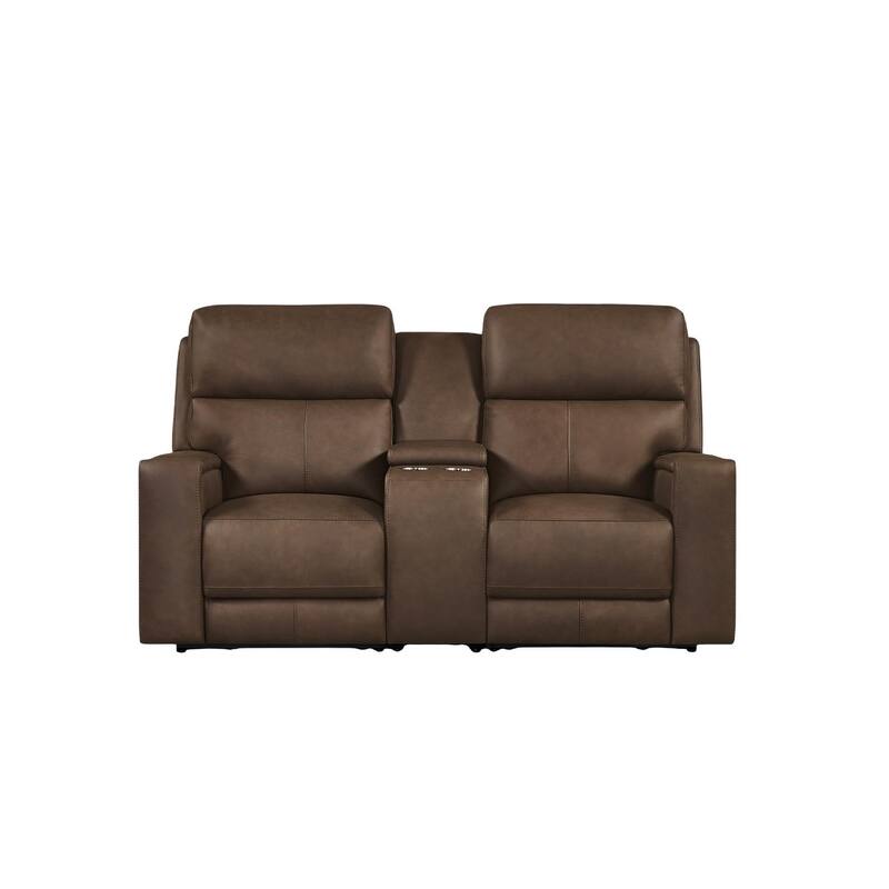 74'' W Top Grain Leather Dual-Power Recliner Loveseat Sofa with Power Headrest, Hidden Cup Holders - Brown