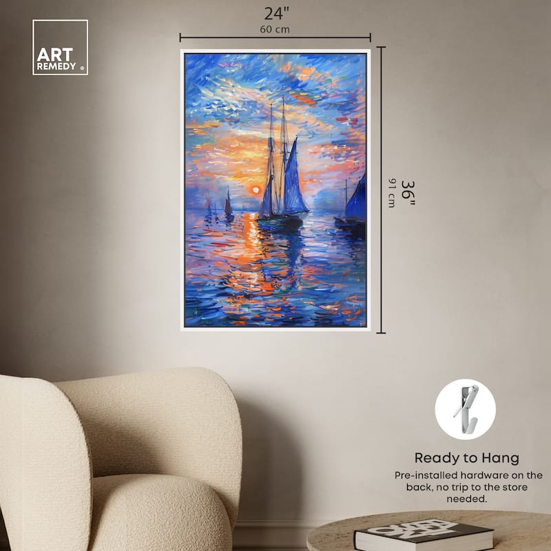 Art Remedy Night Sea Breeze Framed Sailing 1 Piece Canvas Wall Art