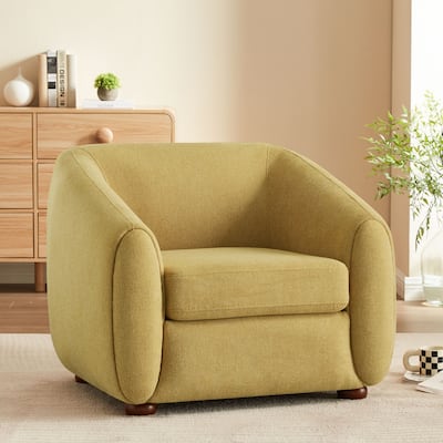 VANOMi 36.6'' Upholstered Modern Round Armchair, Velvet Boucle Barrel Chair