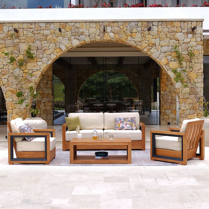 Cambridge Casual Hans Indonesian Teak 4-Piece Patio Conversation Set - Ivory