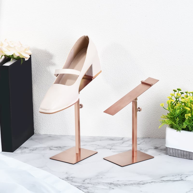 2 Pcs Shoe Display Stand Adjustable Height Shoe Rack Rose Gold - Rose Gold