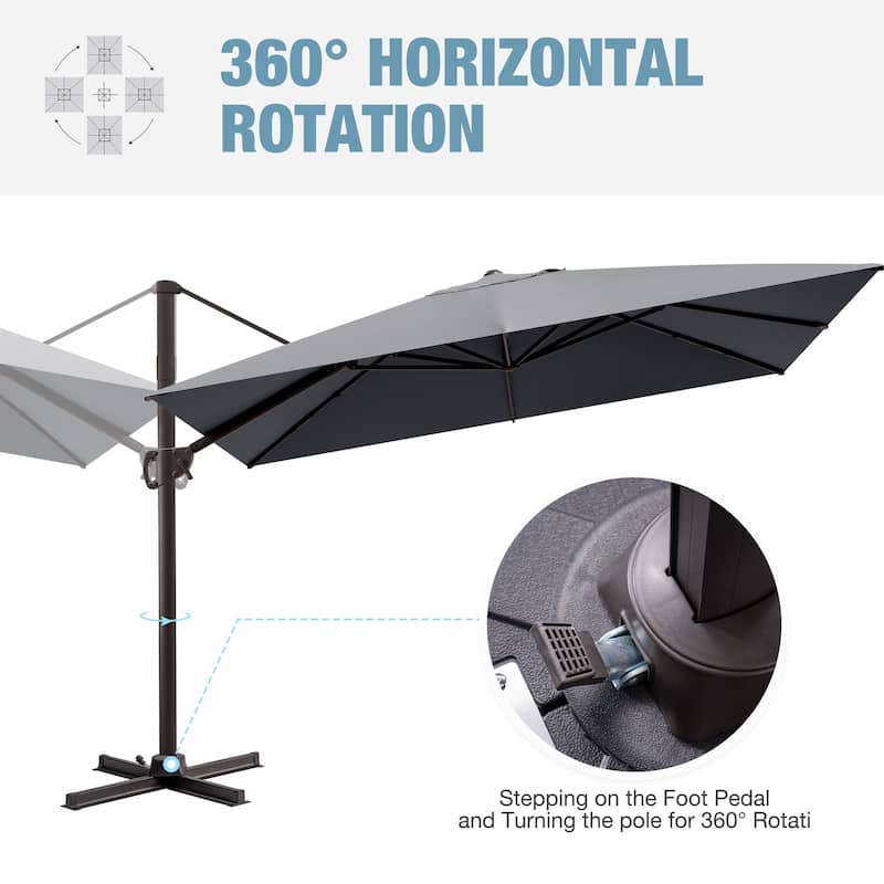 Outdoor 9 x 11 Ft Cantilever Patio Umbrella 360 Degree Rotation with HDPE Base