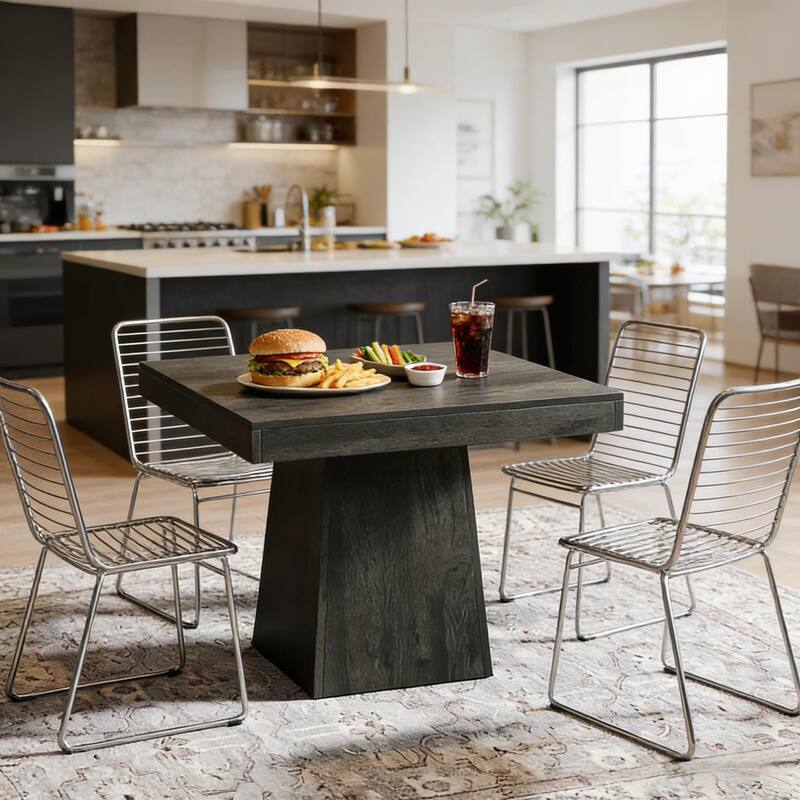 Square Dining Table for 4, Wood Kitchen Table with Thick Tabletop & Pedestal Base, Coffee Table Home Office Table