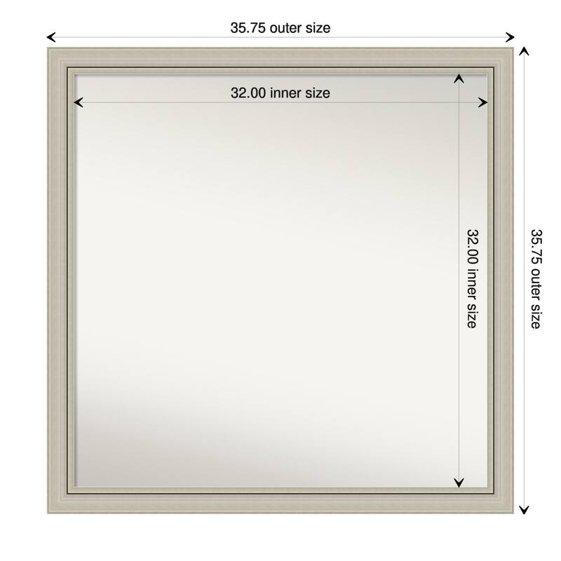 Romano Silver Narrow Framed Non-Beveled Custom Wall Mirror, Bathroom Vanity Mirror - Outer Size: 35.75 x 35.75
