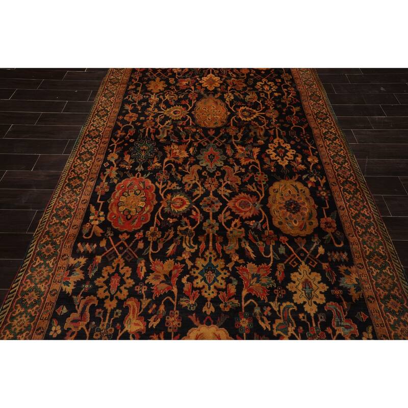6x15'3'' Hand Knotted Wool Dark Blue Traditional Botanical Peshawar Rug - 6' x 15' 3''