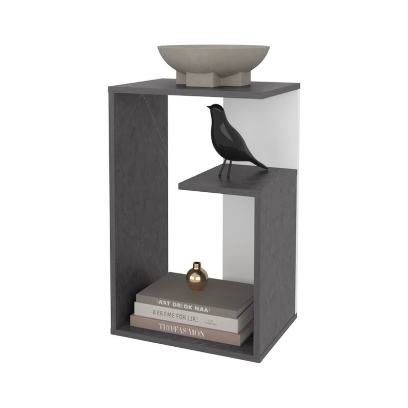 Vega Side Table in Melamine with Open Storage, Onix and White