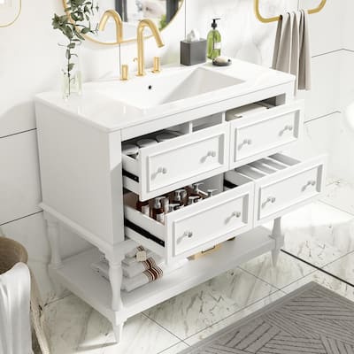 36" Bathroom Vanity Cabinet with Sink Combo Set, Undermount Ceramic Sink, Free Standing Vanity Set with 4 Drawers