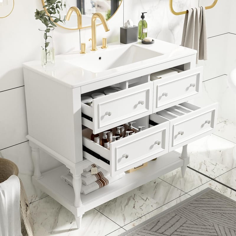 36-Inch Bathroom Vanity Cabinet With Undermount Sink, 4 Drawers, And Solid Wood Construction, Perfect For Modern Bathrooms‌.