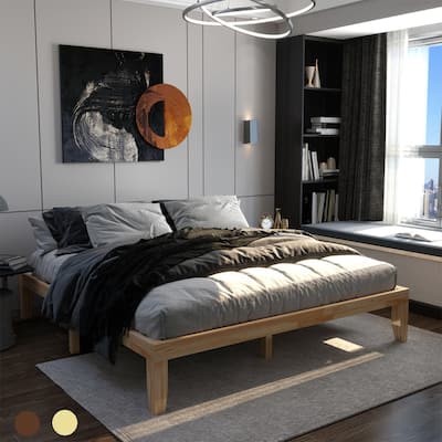 Costway King Size 14'' Wooden Bed Frame Mattress Platform Wood Slats