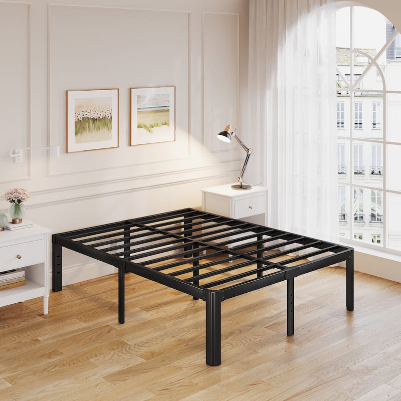 14" Heavy Duty Metal Bed Frame with Round Corners, Box Spring Not Required, Noise Free