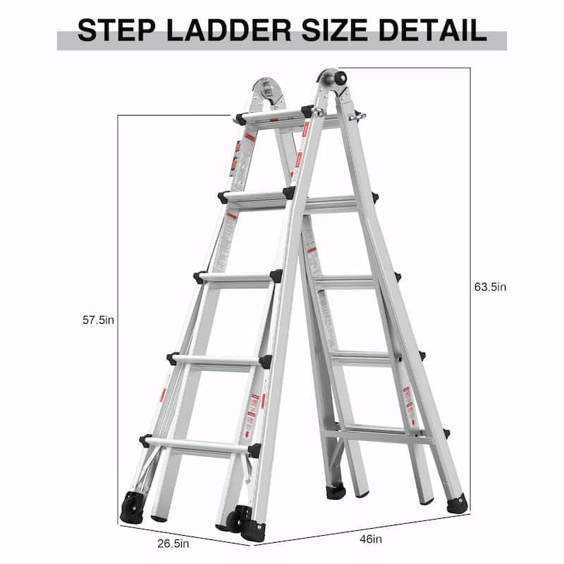 22 FT Aluminum Multi-Position Ladder with Wheels