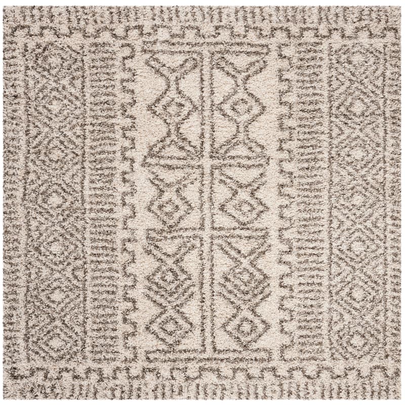 SAFAVIEH Hudson Shag Normanna 2-inch Thick Rug - 3' Square - Ivory/Grey