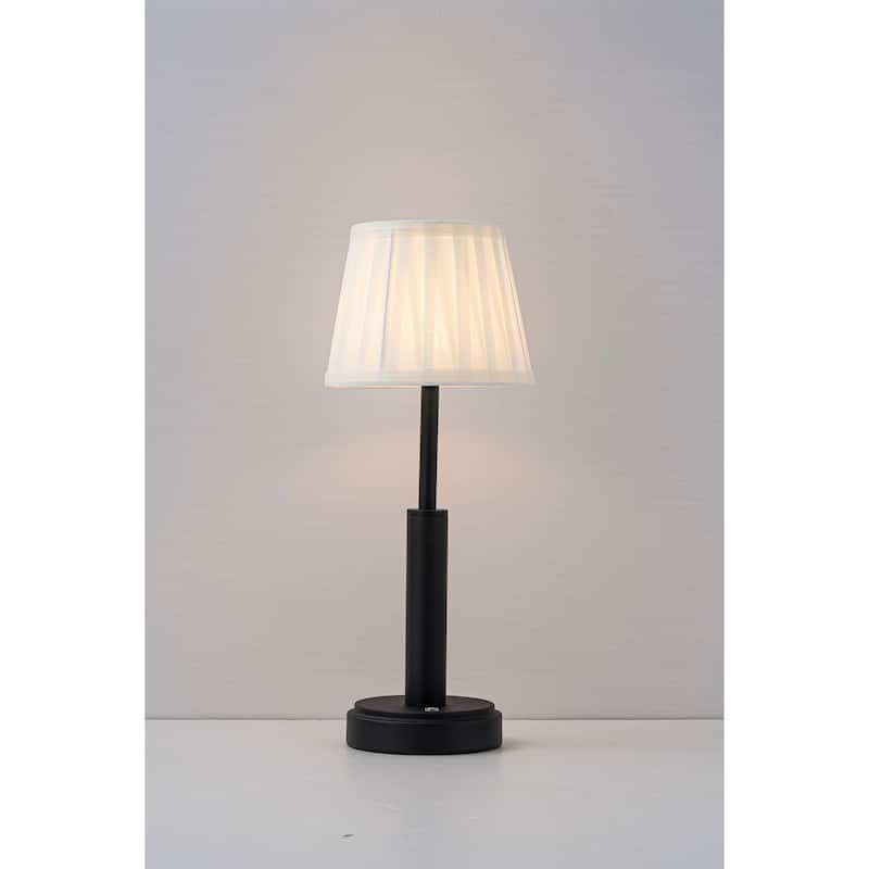 CraftHome 16'' Modern Fabric Shade Rechargeable LED Table Lamp Touch Control Cordless USB Nightstand Lamp with Stepless Dimming - Black