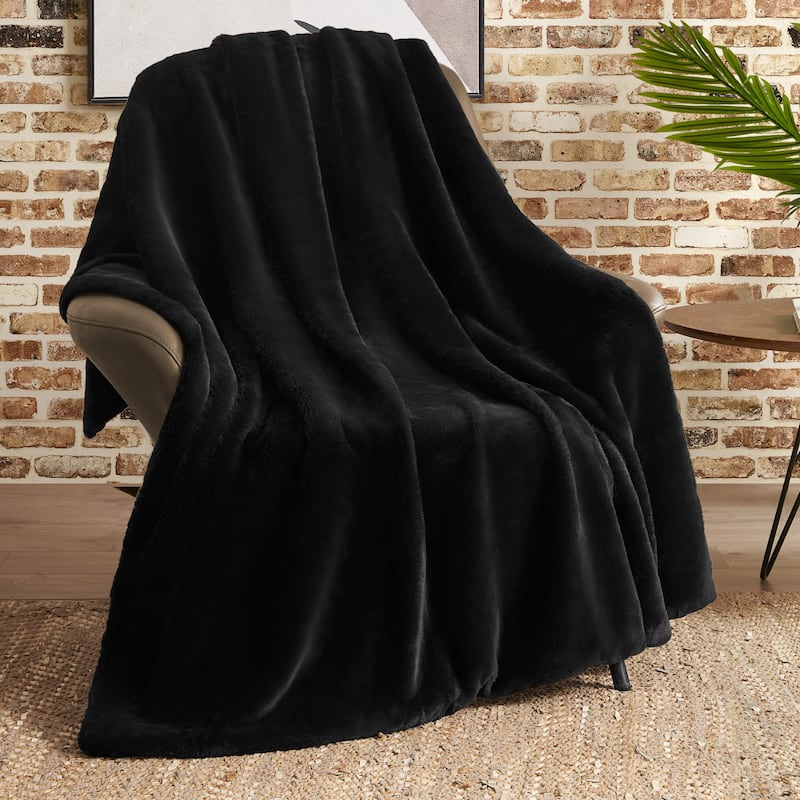 Lucky Brand Solid Synthetic Fur Rabbit 50" x 70" Throw Blanket