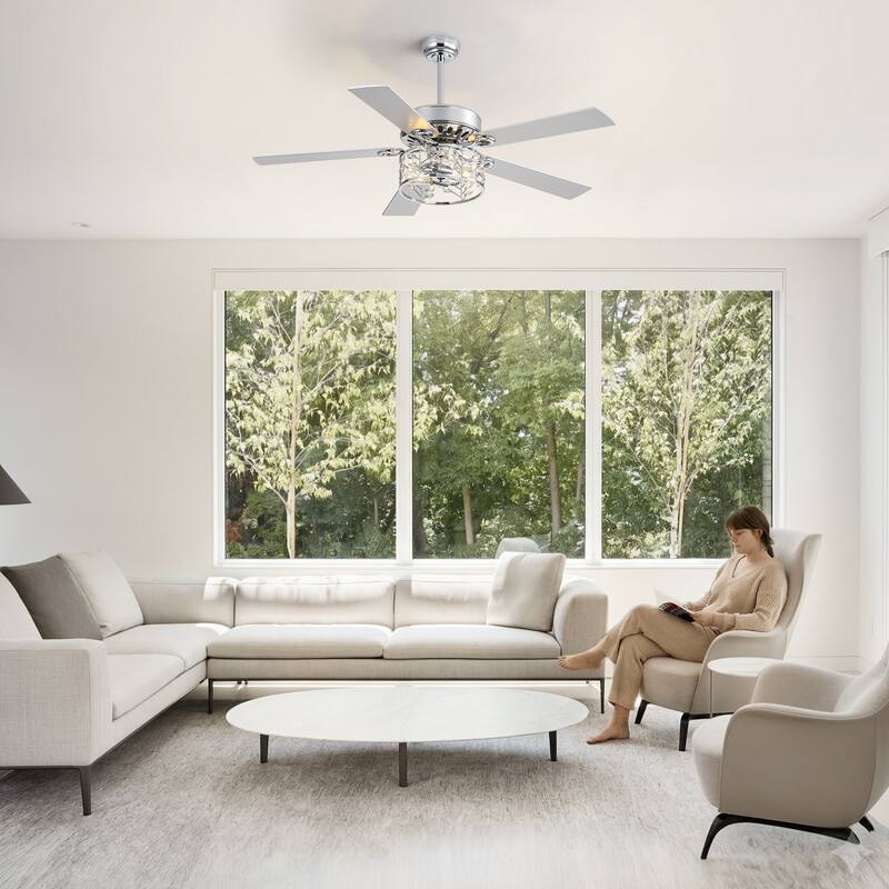 52" Reversible 5-Blade Caged Ceiling Fan with Light and Remote