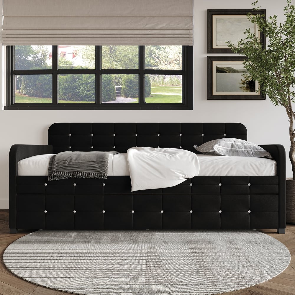 Clayfell Elyria Diamond Button Tufted Velvet Upholstered Daybed