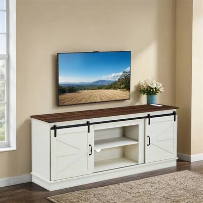 Farmhouse TV Stand with Outlets,Modern Entertainment Center Design