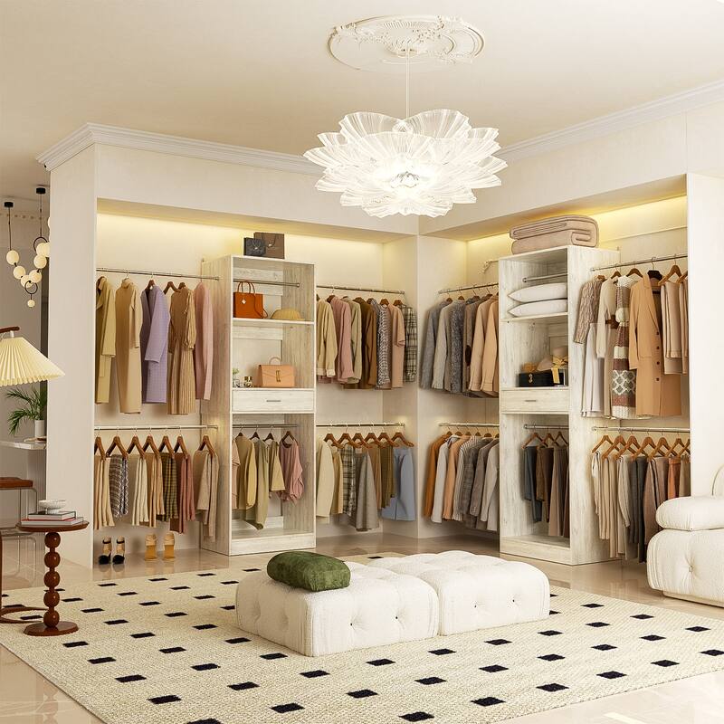 Rackcog 96'' Closet System with 6 Hanging Rods, Adjustable Closet Organizer with Drawers and Shelves
