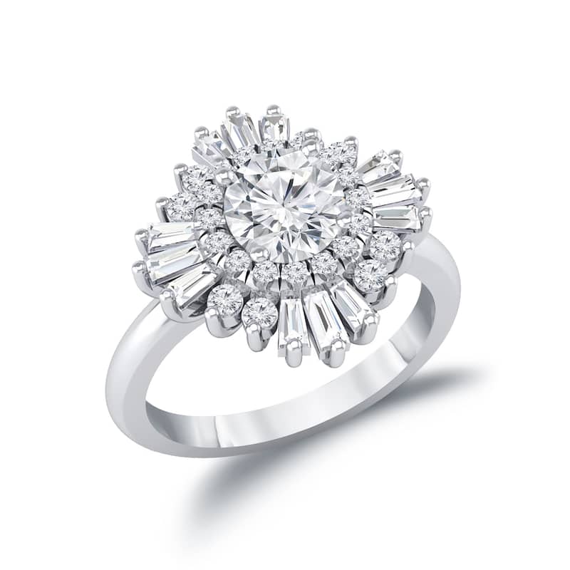 Auriya 14k Gold 3/4ctw Moissanite Ballerina Halo Diamond Engagement Ring 1ct TDW