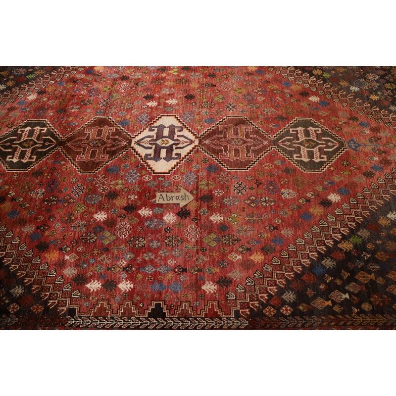 Vegetable Dye Shiraz Persian Vintage Area Rug Hand-Knotted Wool Carpet - 6'0"x 9'11"