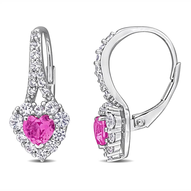 Miadora 2 1/3ct TGW Created Pink Sapphire Created White Sapphire LeverBack Earrings in Sterling Silver