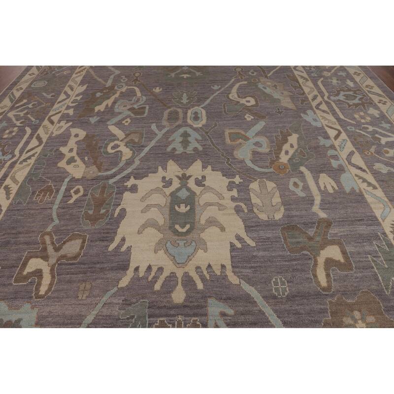 All-Over Gray Oushak Turkish Large Rug Hand-Knotted Wool Carpet - 10'3"x 13'10"