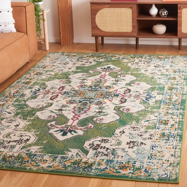 slide 2 of 25, SAFAVIEH Madison Anny Boho Medallion Distressed Area Rug 3' x 5' - Green/Aqua - Rectangle