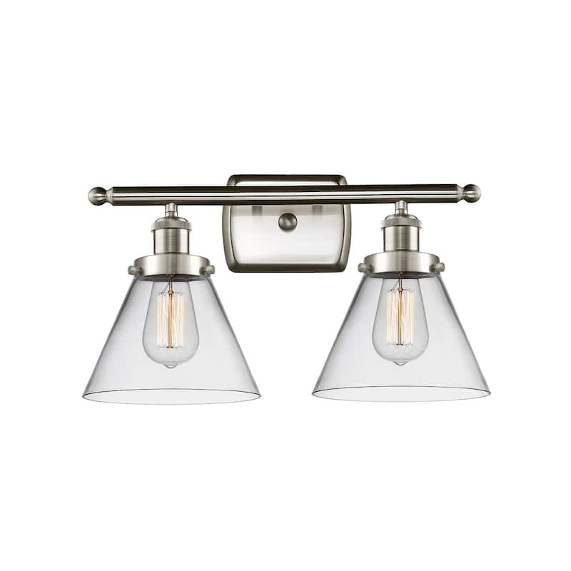 Innovations Lighting Large Cone 2 Light 16" Wide Vanity Light - Brushed Satin Nickel / Clear