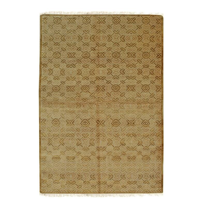 Brown Handmade Wool Transitional Ningxia Rug, 6' x 9', Hand Knotted Wool, Subtle Elegant Shading Rug - N/A