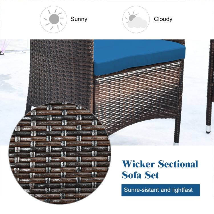 Rattan Patio Conversation Furniture Set with Glass Table and Comfortable Sofa - 4 Pcs